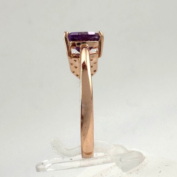 Beautiful Trillion Cut Purple Amethyst Arrow Ring  14kt Rose Gold Overlay Sz 7 - Picture 7 of 14
